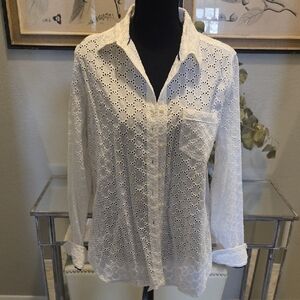 JCPenney White Eyelet Button Down Shirt